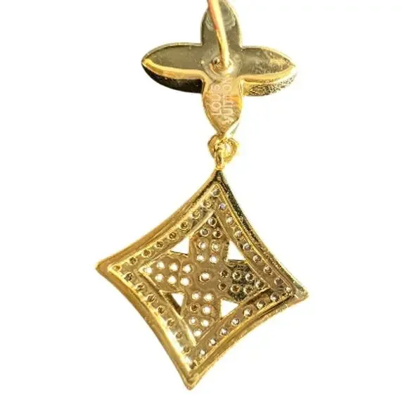 Louis Vuitton Gold LV Monogram Flower Crystal Dangle Drop Earrings